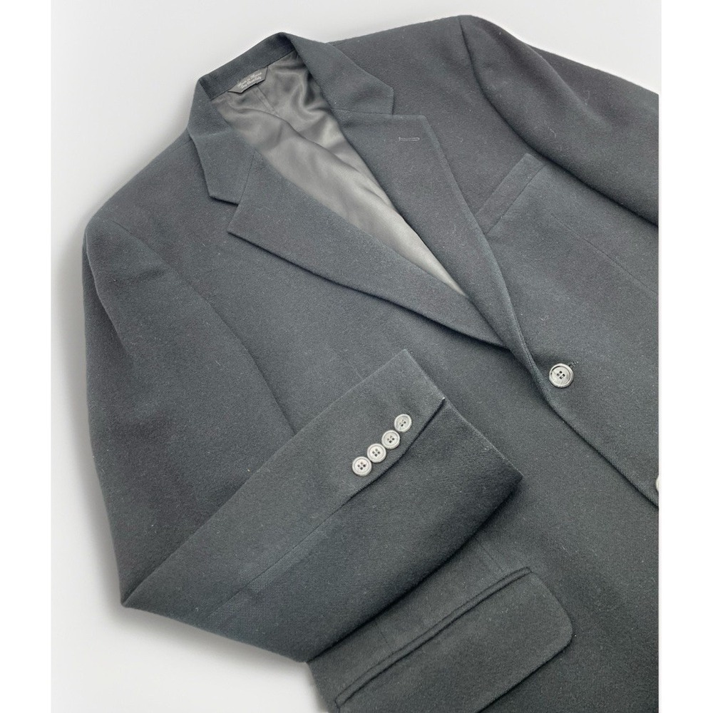 Bill Blass Black Label Men's Camel Hair Jacket 44R Black Button Blazer Ventless